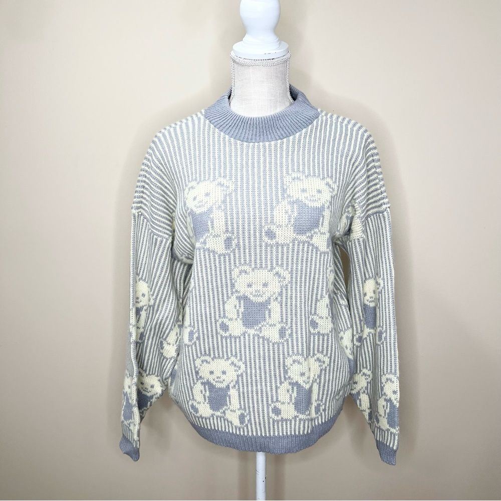 Vintage Adele Knitwear Teddy Bear All Over Print Sweater Medium